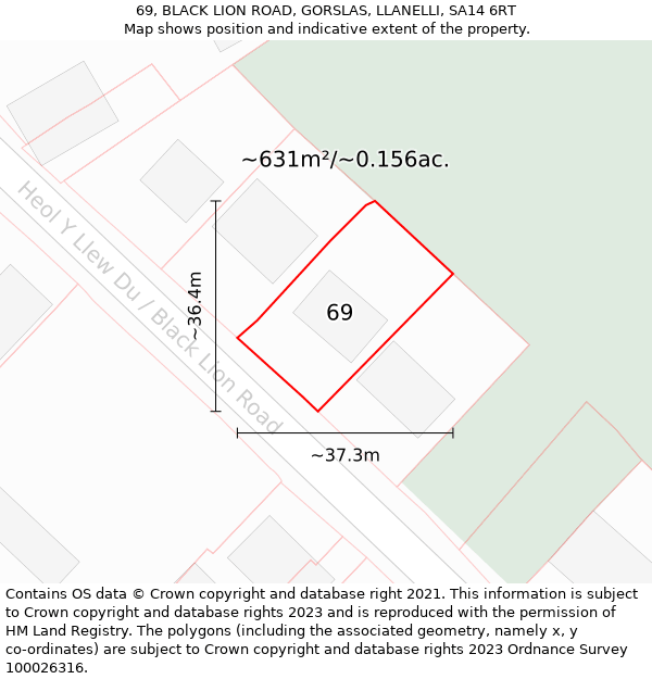 69, BLACK LION ROAD, GORSLAS, LLANELLI, SA14 6RT: Plot and title map