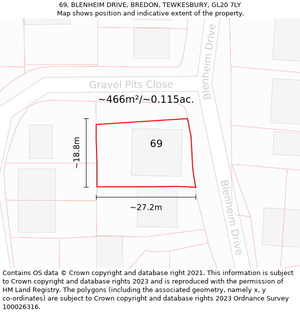 69, BLENHEIM DRIVE, BREDON, TEWKESBURY, GL20 7LY: Plot and title map