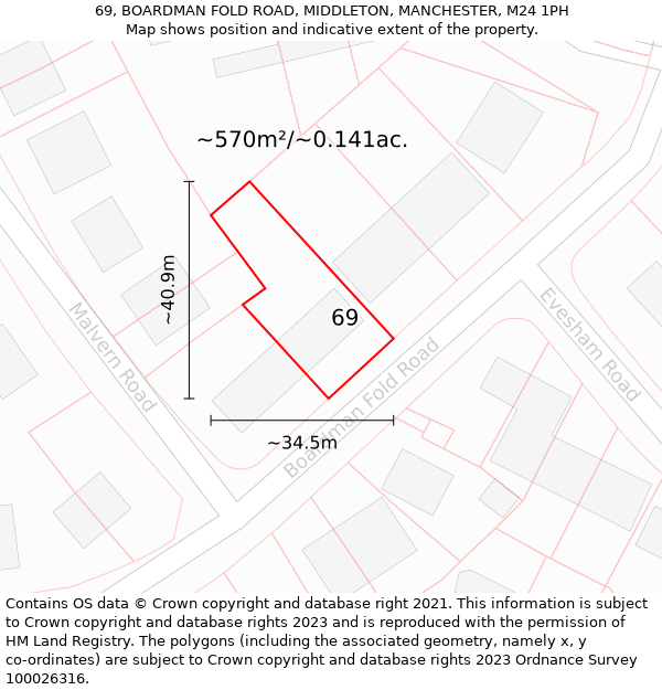 69, BOARDMAN FOLD ROAD, MIDDLETON, MANCHESTER, M24 1PH: Plot and title map