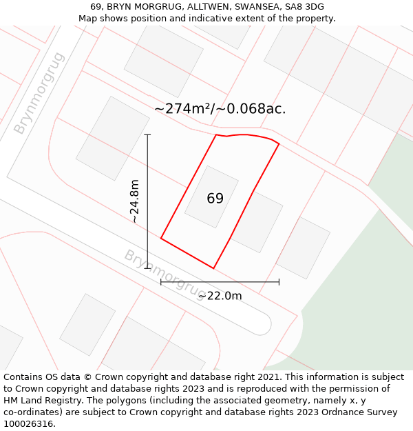 69, BRYN MORGRUG, ALLTWEN, SWANSEA, SA8 3DG: Plot and title map