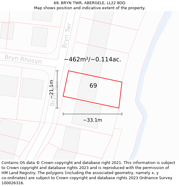 69, BRYN TWR, ABERGELE, LL22 8DD: Plot and title map