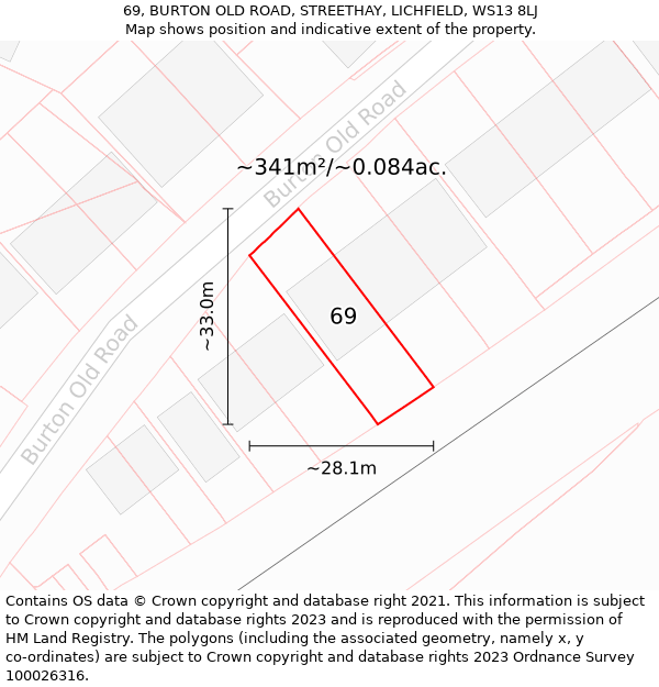 69, BURTON OLD ROAD, STREETHAY, LICHFIELD, WS13 8LJ: Plot and title map