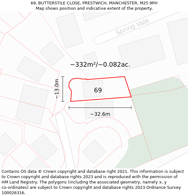 69, BUTTERSTILE CLOSE, PRESTWICH, MANCHESTER, M25 9PH: Plot and title map