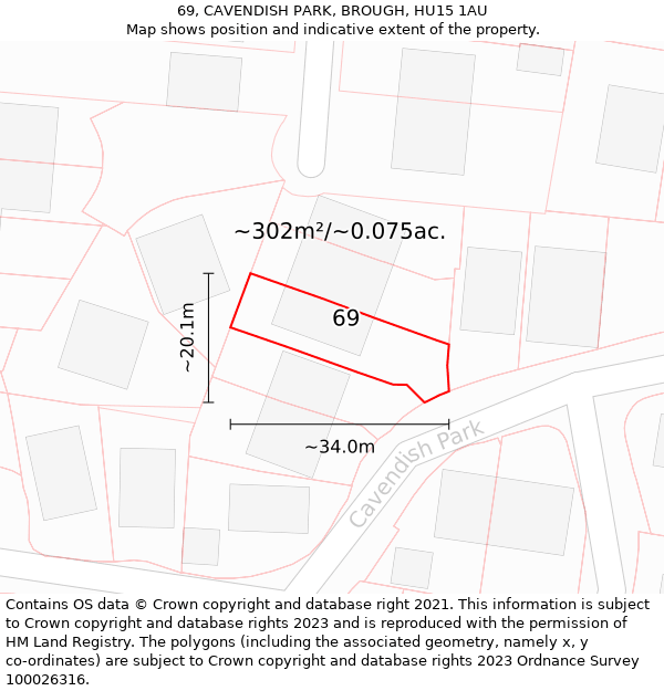 69, CAVENDISH PARK, BROUGH, HU15 1AU: Plot and title map