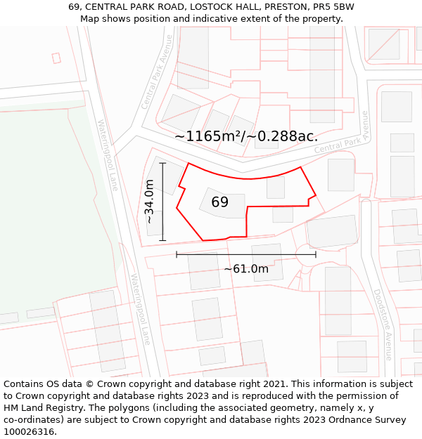 69, CENTRAL PARK ROAD, LOSTOCK HALL, PRESTON, PR5 5BW: Plot and title map