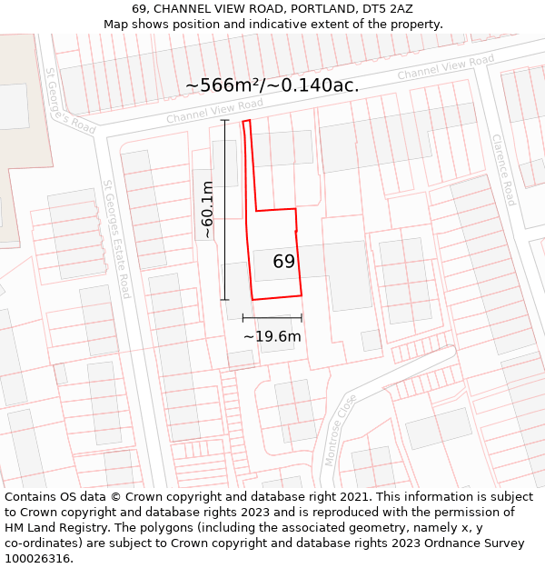 69, CHANNEL VIEW ROAD, PORTLAND, DT5 2AZ: Plot and title map