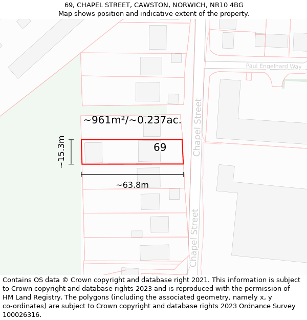 69, CHAPEL STREET, CAWSTON, NORWICH, NR10 4BG: Plot and title map