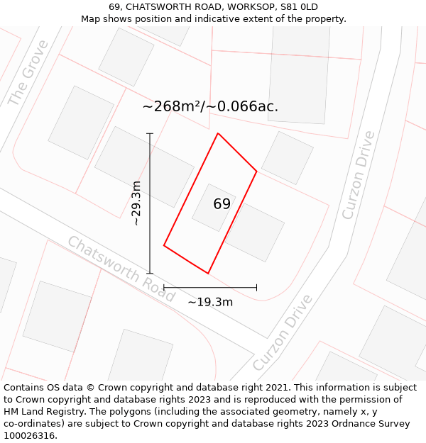69, CHATSWORTH ROAD, WORKSOP, S81 0LD: Plot and title map