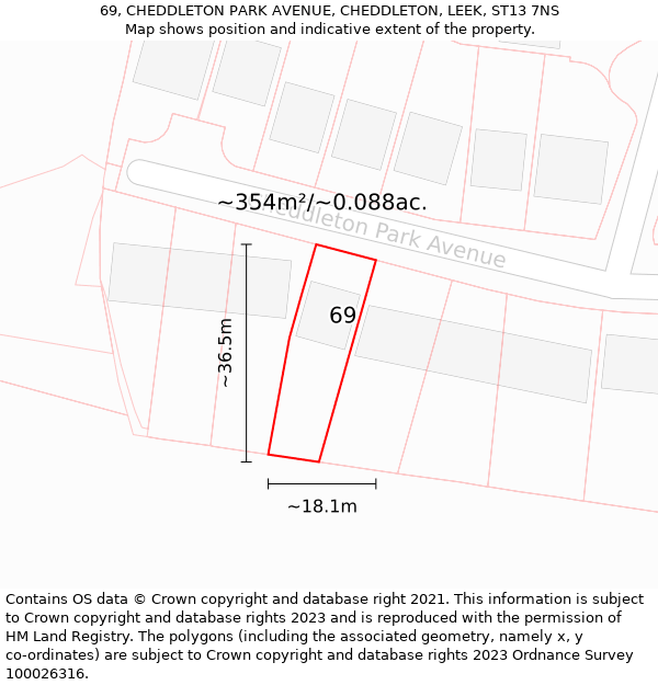 69, CHEDDLETON PARK AVENUE, CHEDDLETON, LEEK, ST13 7NS: Plot and title map