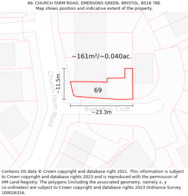 69, CHURCH FARM ROAD, EMERSONS GREEN, BRISTOL, BS16 7BE: Plot and title map