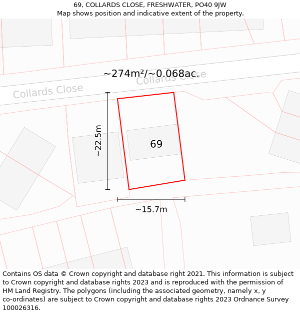 69, COLLARDS CLOSE, FRESHWATER, PO40 9JW: Plot and title map