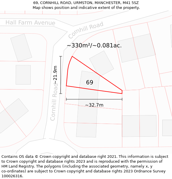 69, CORNHILL ROAD, URMSTON, MANCHESTER, M41 5SZ: Plot and title map