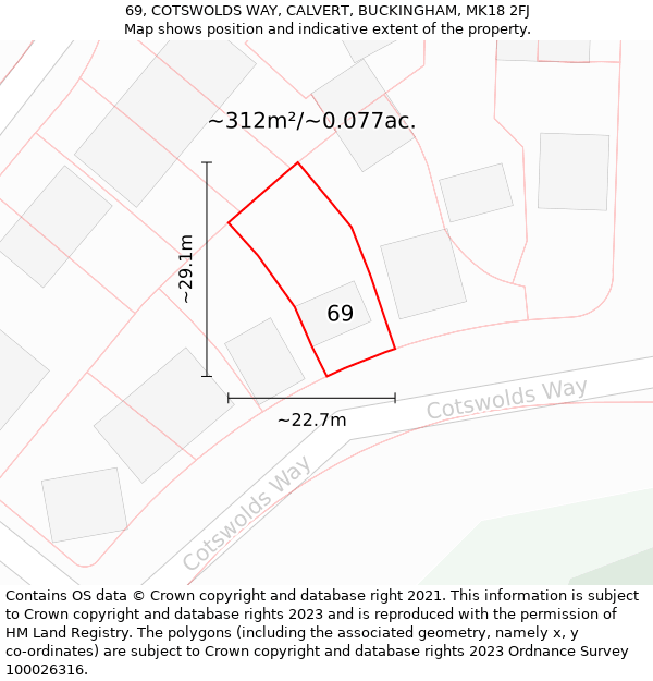 69, COTSWOLDS WAY, CALVERT, BUCKINGHAM, MK18 2FJ: Plot and title map