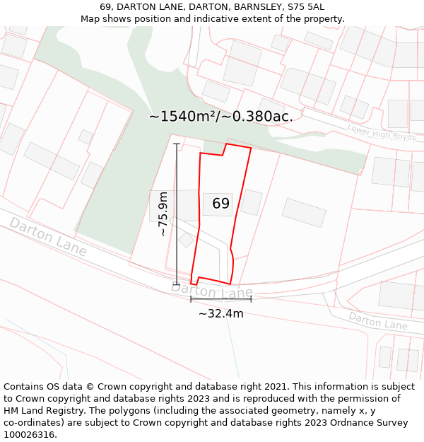 69, DARTON LANE, DARTON, BARNSLEY, S75 5AL: Plot and title map