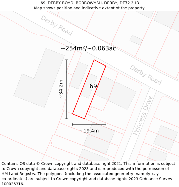 69, DERBY ROAD, BORROWASH, DERBY, DE72 3HB: Plot and title map