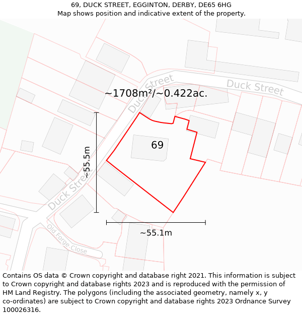 69, DUCK STREET, EGGINTON, DERBY, DE65 6HG: Plot and title map