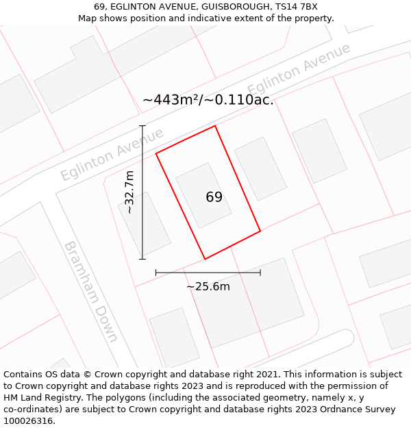 69, EGLINTON AVENUE, GUISBOROUGH, TS14 7BX: Plot and title map