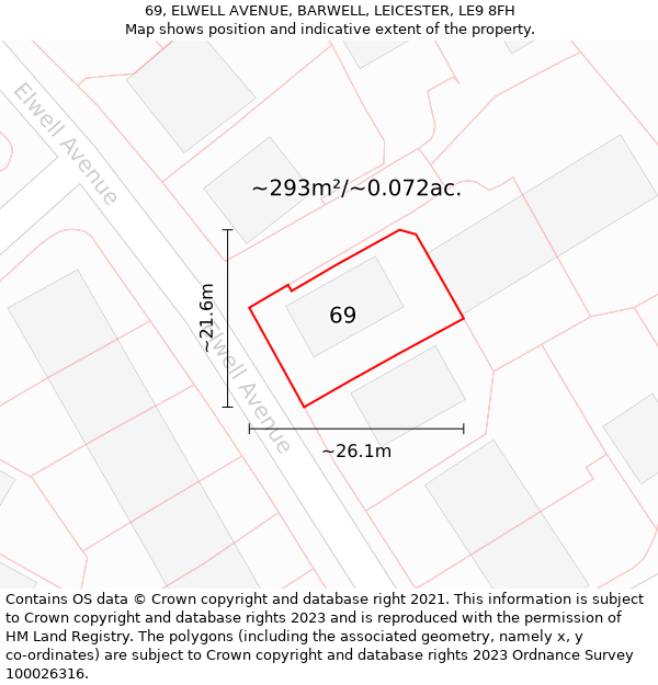 69, ELWELL AVENUE, BARWELL, LEICESTER, LE9 8FH: Plot and title map