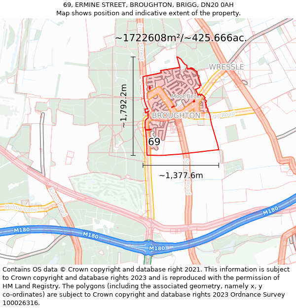 69, ERMINE STREET, BROUGHTON, BRIGG, DN20 0AH: Plot and title map