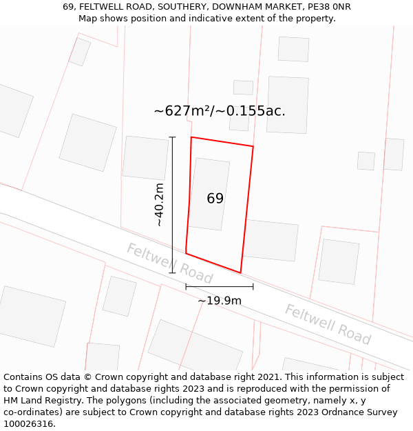69, FELTWELL ROAD, SOUTHERY, DOWNHAM MARKET, PE38 0NR: Plot and title map