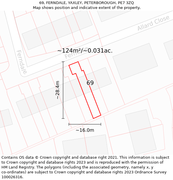 69, FERNDALE, YAXLEY, PETERBOROUGH, PE7 3ZQ: Plot and title map