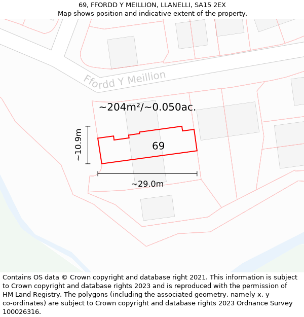 69, FFORDD Y MEILLION, LLANELLI, SA15 2EX: Plot and title map