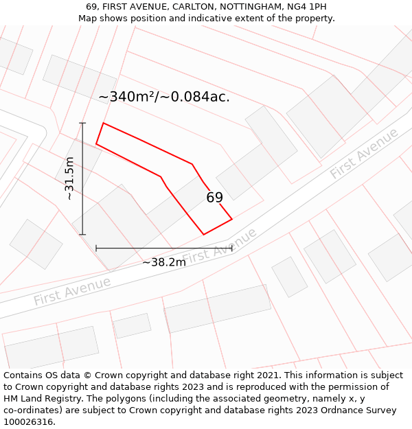 69, FIRST AVENUE, CARLTON, NOTTINGHAM, NG4 1PH: Plot and title map