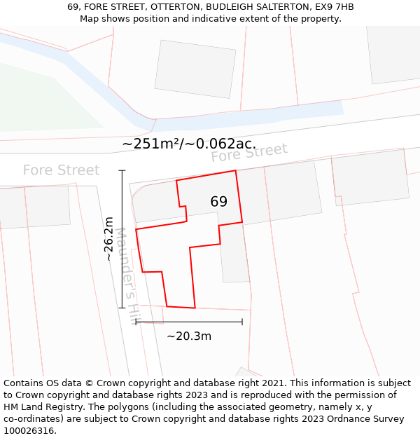 69, FORE STREET, OTTERTON, BUDLEIGH SALTERTON, EX9 7HB: Plot and title map