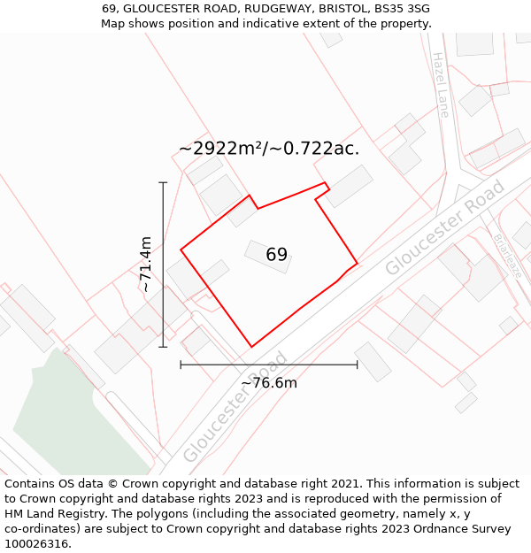 69, GLOUCESTER ROAD, RUDGEWAY, BRISTOL, BS35 3SG: Plot and title map