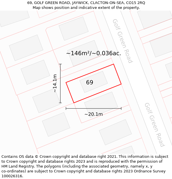 69, GOLF GREEN ROAD, JAYWICK, CLACTON-ON-SEA, CO15 2RQ: Plot and title map