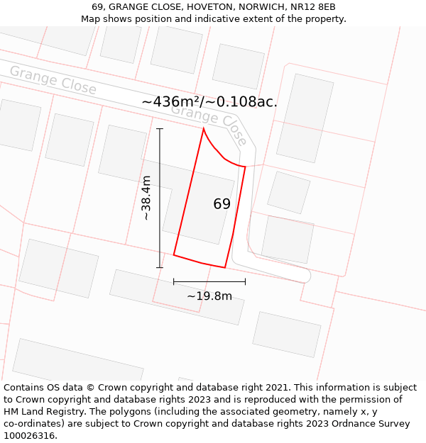 69, GRANGE CLOSE, HOVETON, NORWICH, NR12 8EB: Plot and title map