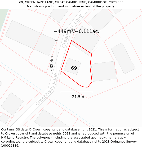 69, GREENHAZE LANE, GREAT CAMBOURNE, CAMBRIDGE, CB23 5EF: Plot and title map