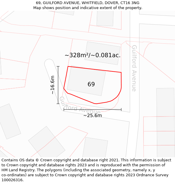 69, GUILFORD AVENUE, WHITFIELD, DOVER, CT16 3NG: Plot and title map