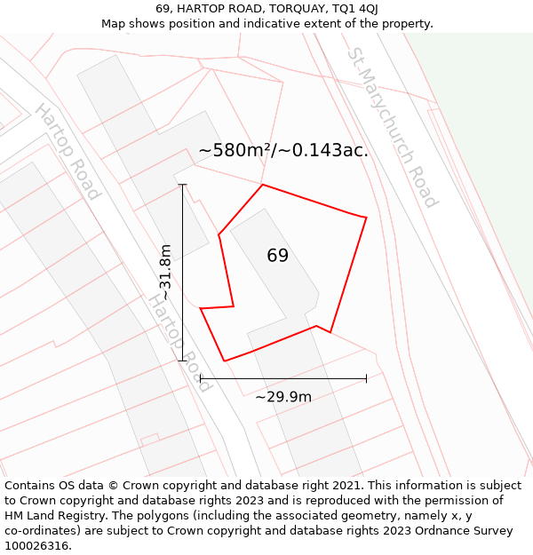 69, HARTOP ROAD, TORQUAY, TQ1 4QJ: Plot and title map