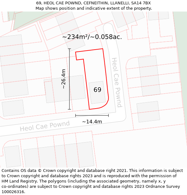 69, HEOL CAE POWND, CEFNEITHIN, LLANELLI, SA14 7BX: Plot and title map