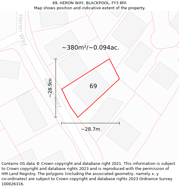69, HERON WAY, BLACKPOOL, FY3 8FA: Plot and title map