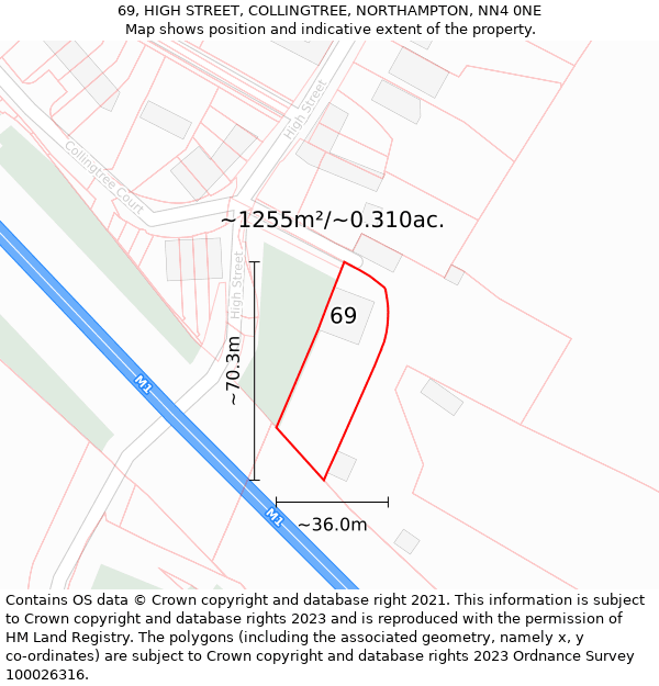 69, HIGH STREET, COLLINGTREE, NORTHAMPTON, NN4 0NE: Plot and title map