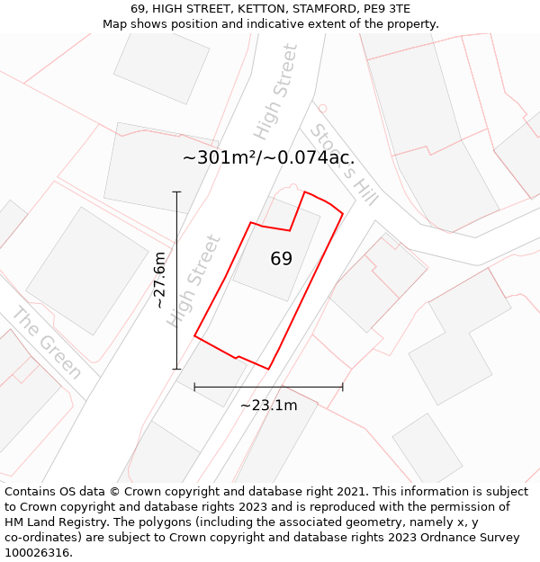 69, HIGH STREET, KETTON, STAMFORD, PE9 3TE: Plot and title map