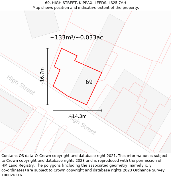 69, HIGH STREET, KIPPAX, LEEDS, LS25 7AH: Plot and title map