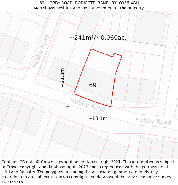 69, HOBBY ROAD, BODICOTE, BANBURY, OX15 4GH: Plot and title map
