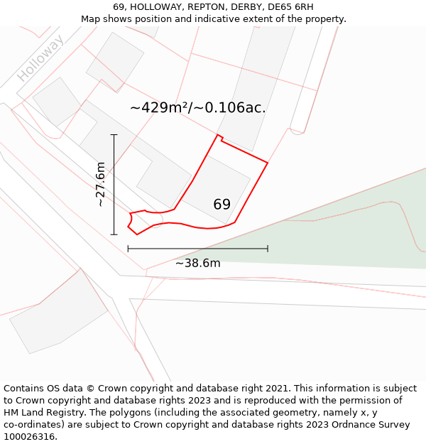 69, HOLLOWAY, REPTON, DERBY, DE65 6RH: Plot and title map