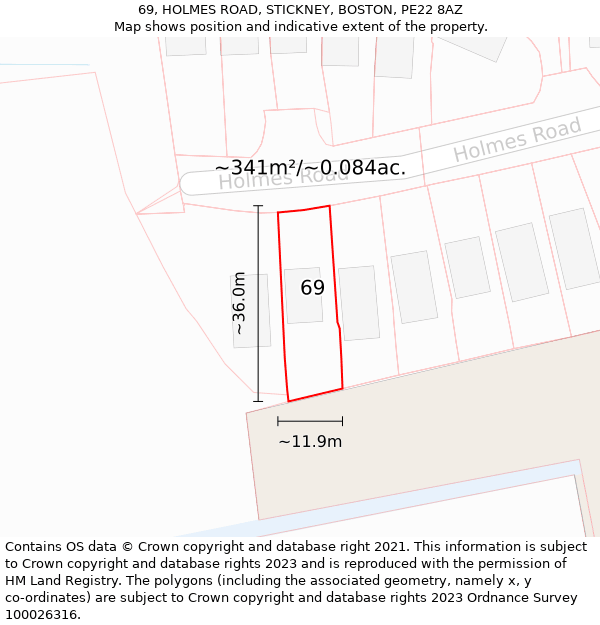 69, HOLMES ROAD, STICKNEY, BOSTON, PE22 8AZ: Plot and title map