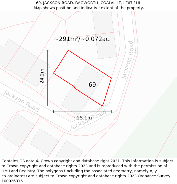 69, JACKSON ROAD, BAGWORTH, COALVILLE, LE67 1HL: Plot and title map