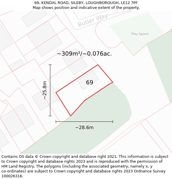69, KENDAL ROAD, SILEBY, LOUGHBOROUGH, LE12 7PF: Plot and title map