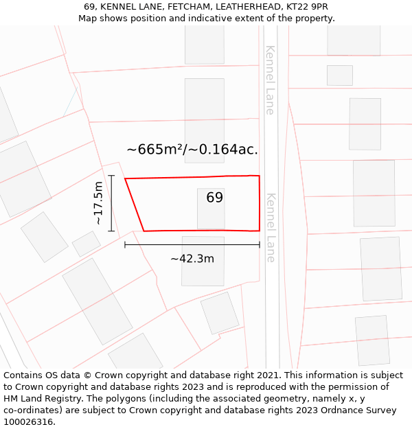 69, KENNEL LANE, FETCHAM, LEATHERHEAD, KT22 9PR: Plot and title map