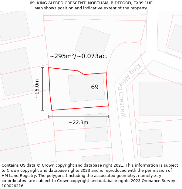 69, KING ALFRED CRESCENT, NORTHAM, BIDEFORD, EX39 1UE: Plot and title map