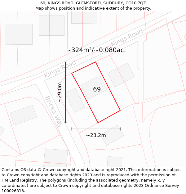 69, KINGS ROAD, GLEMSFORD, SUDBURY, CO10 7QZ: Plot and title map