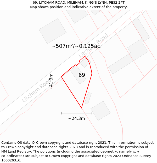 69, LITCHAM ROAD, MILEHAM, KING'S LYNN, PE32 2PT: Plot and title map