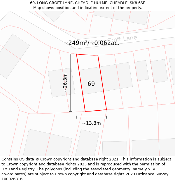 69, LONG CROFT LANE, CHEADLE HULME, CHEADLE, SK8 6SE: Plot and title map