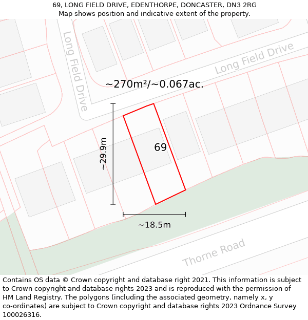 69, LONG FIELD DRIVE, EDENTHORPE, DONCASTER, DN3 2RG: Plot and title map